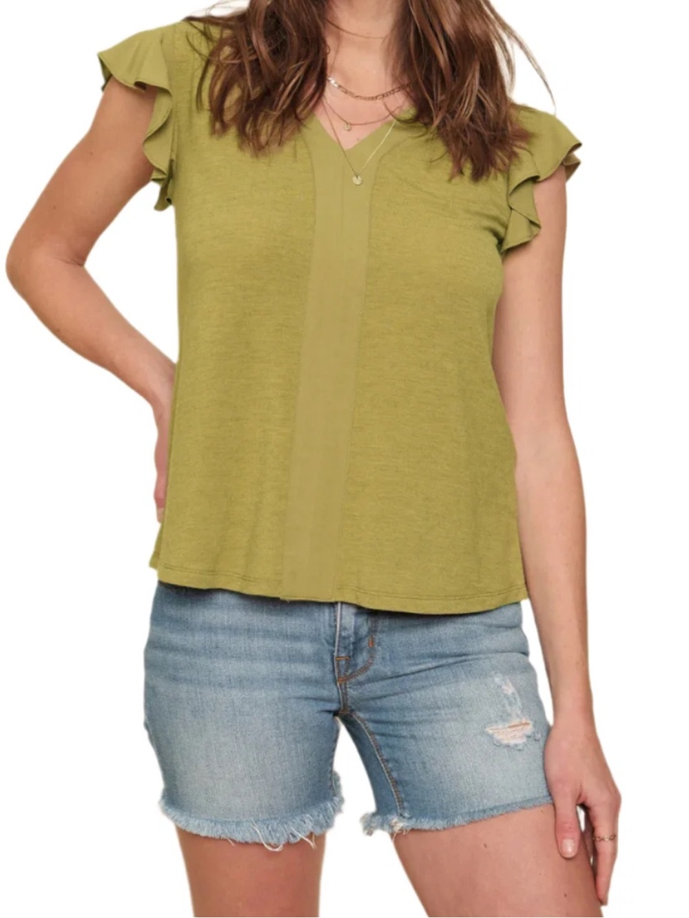 Mystree V-Neck Flutter Sleeve Blouse